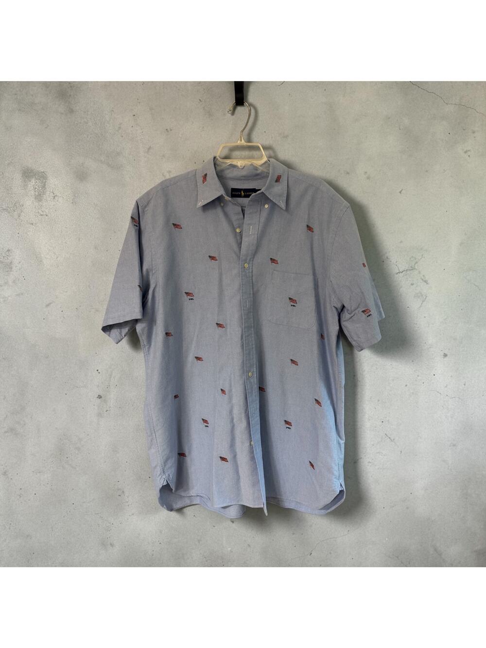 Ralph Lauren Oxford American Flag Embroidered Short Sleeved Shirt - Size XLT